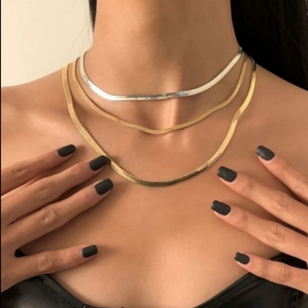 Designer Dea Dia Herringbone Necklace 14kt Gold plated Flat Chain - Picture 14 of 15